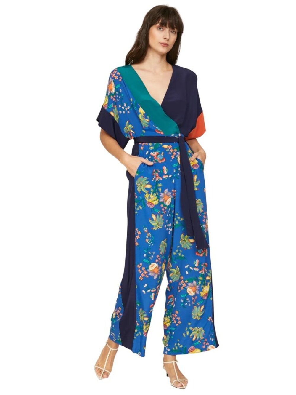 Diane von Furstenberg Rinna Jumpsuit in Blue floral crepe Medium Womens Outfit